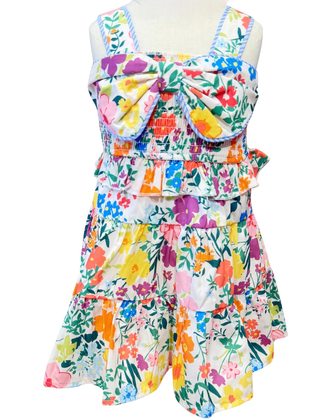 Floral Print Dress W/ Front Bow Detail