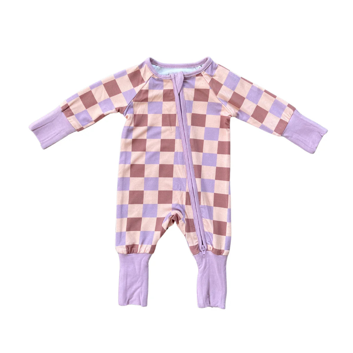 CHECKER IN BURLWOOD ZIP ROMPER