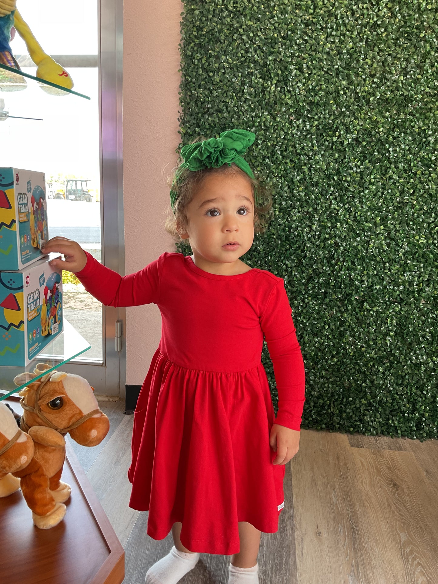 RED KNIT LONG SLEEVE TWIRL DRESS