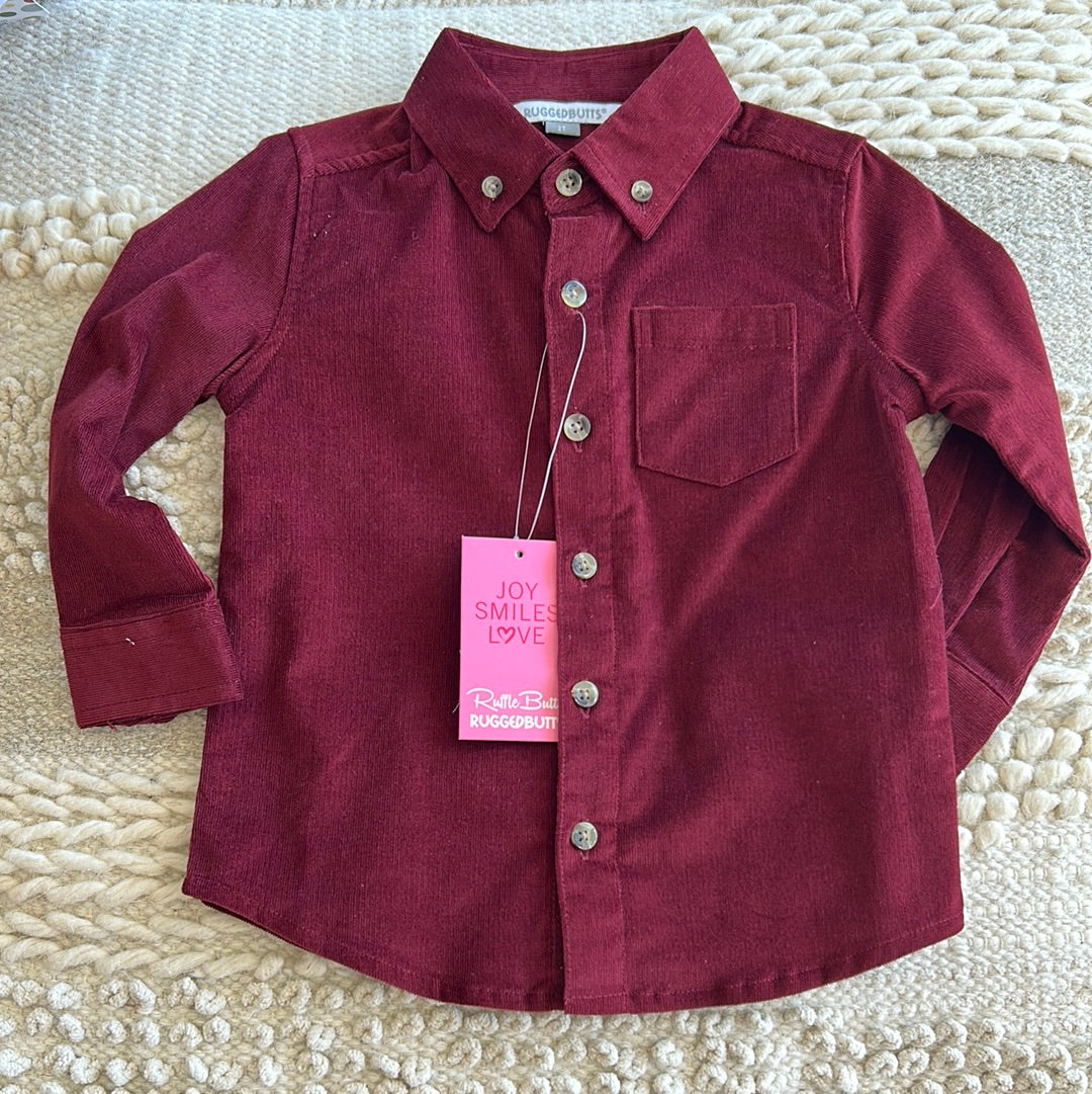 STRETCHY CORDUROY LONG SLEEVE BUTTON DOWN