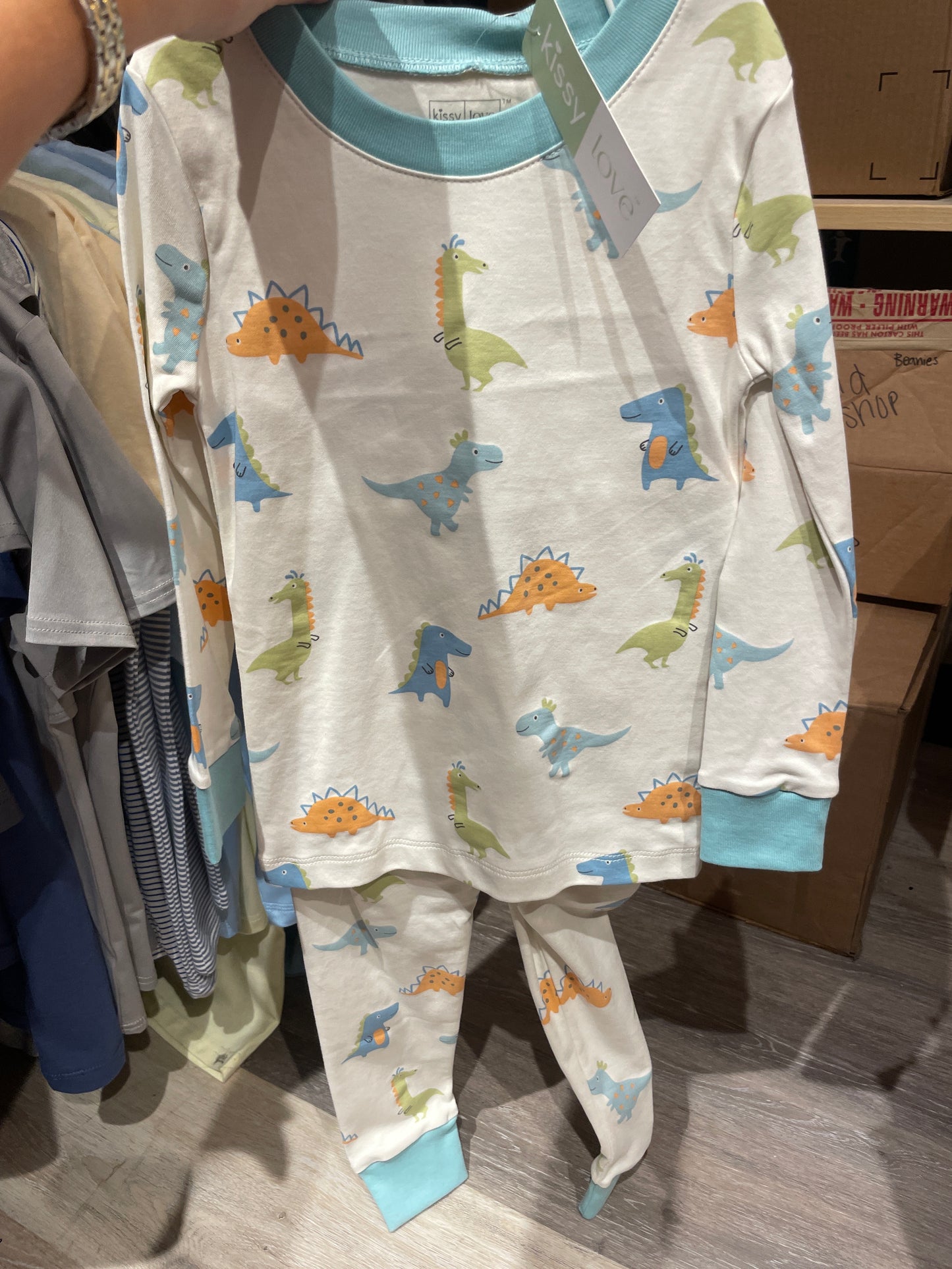 TURQUOISE DINO PRINT PAJAMAS