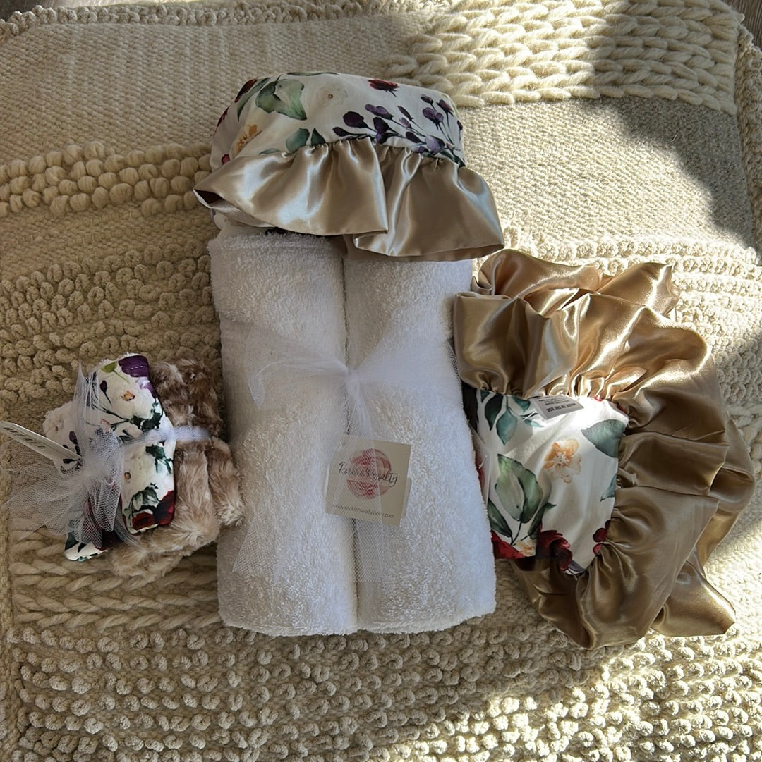 PLUSH HOODED TOWEL-LUSH FLORAL/FAWN