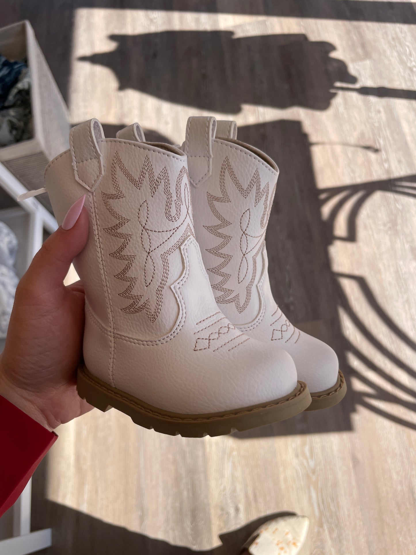 White Tall Western Boot W/ Tan Western Stitch