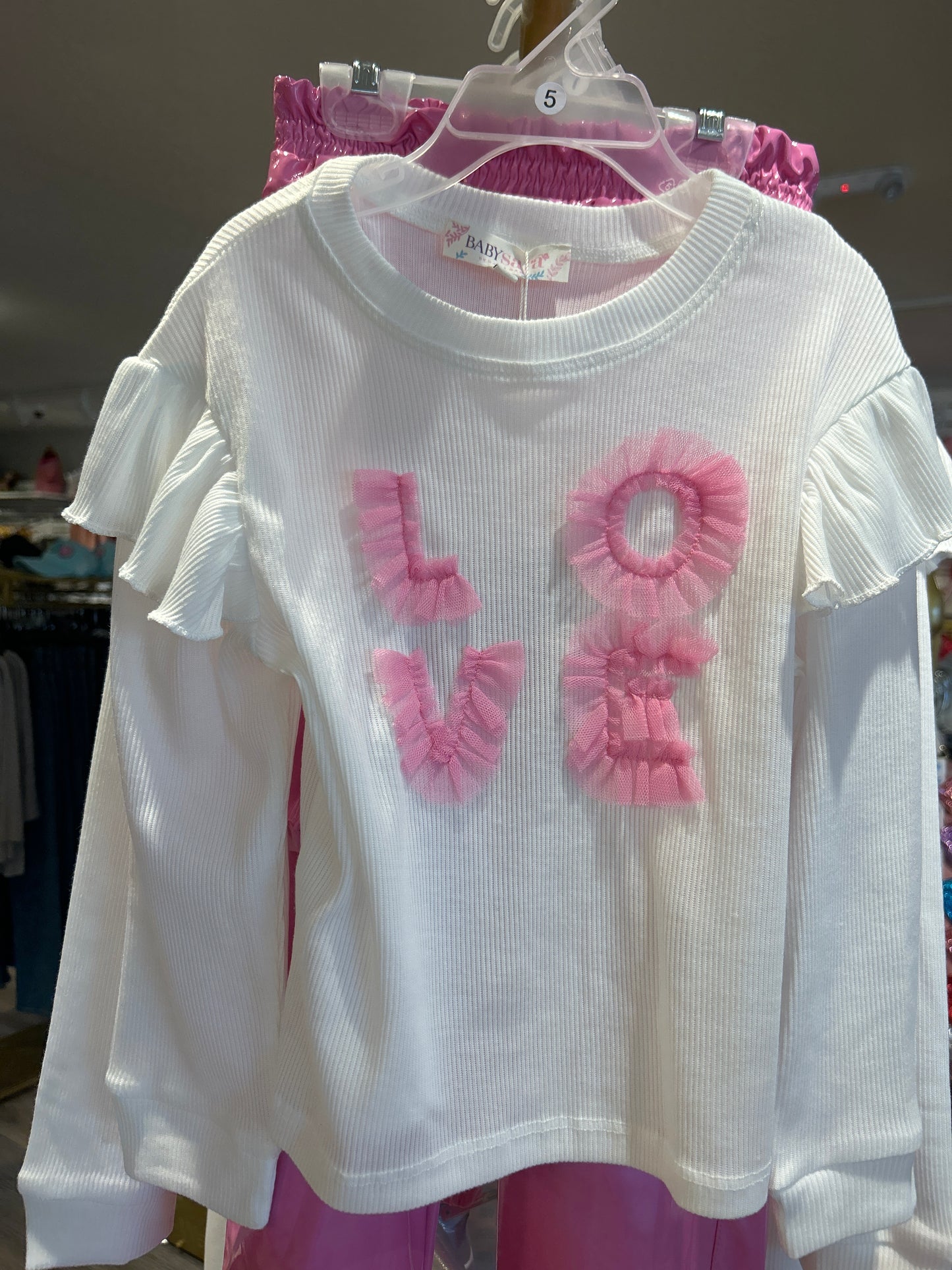 L/S Ruffle Top W/ Mesh Love Detail