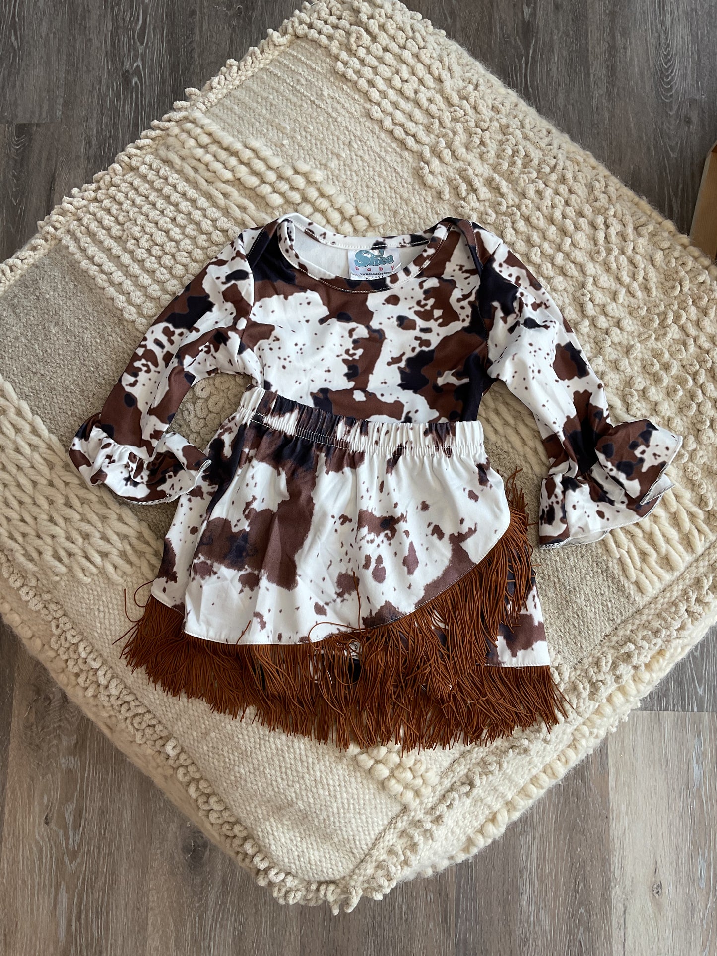 Brown Cowprint Bell Long Sleeve