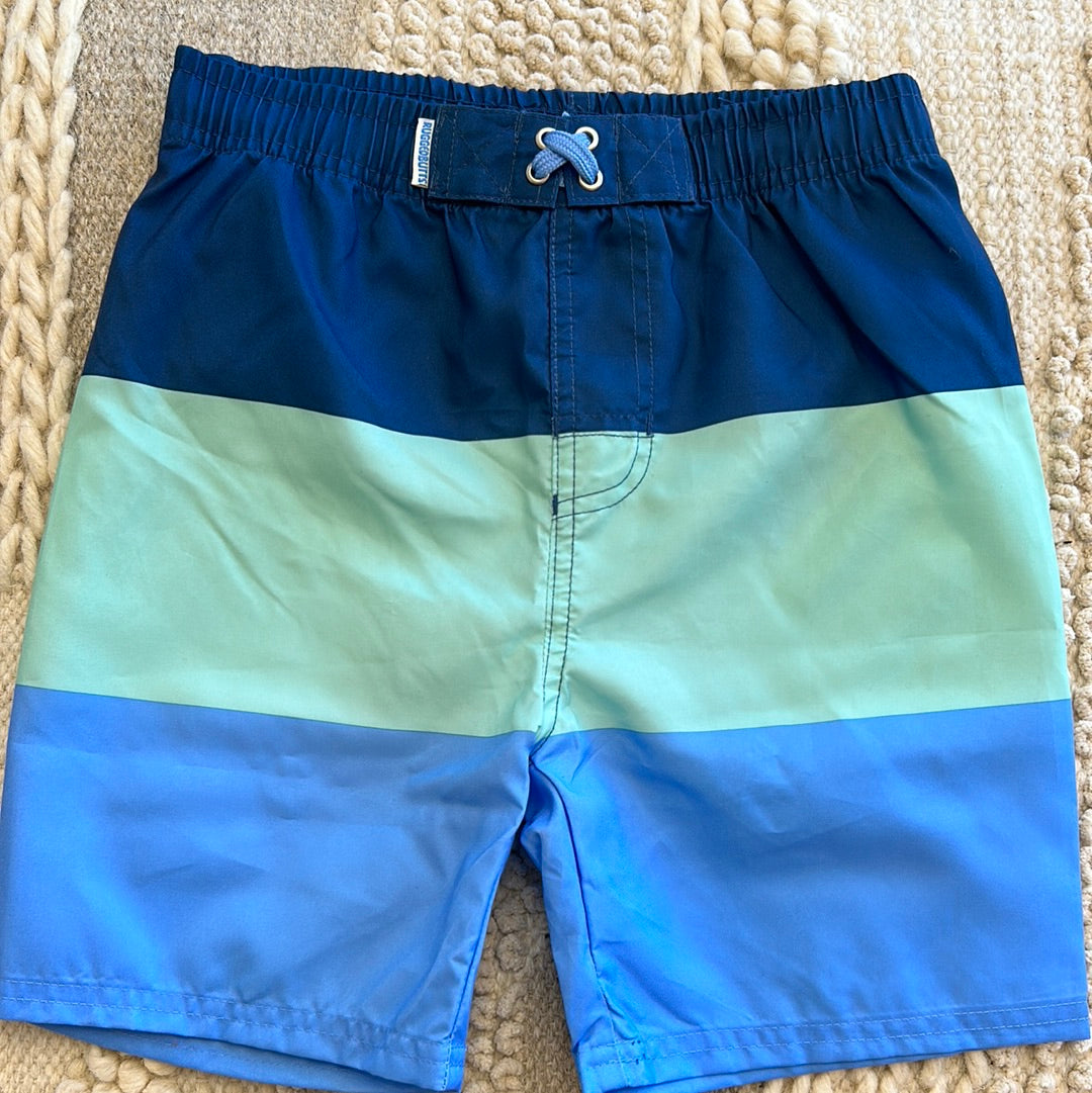 MINT & BLUE COLOR BLOCK SWIM TRUNKS