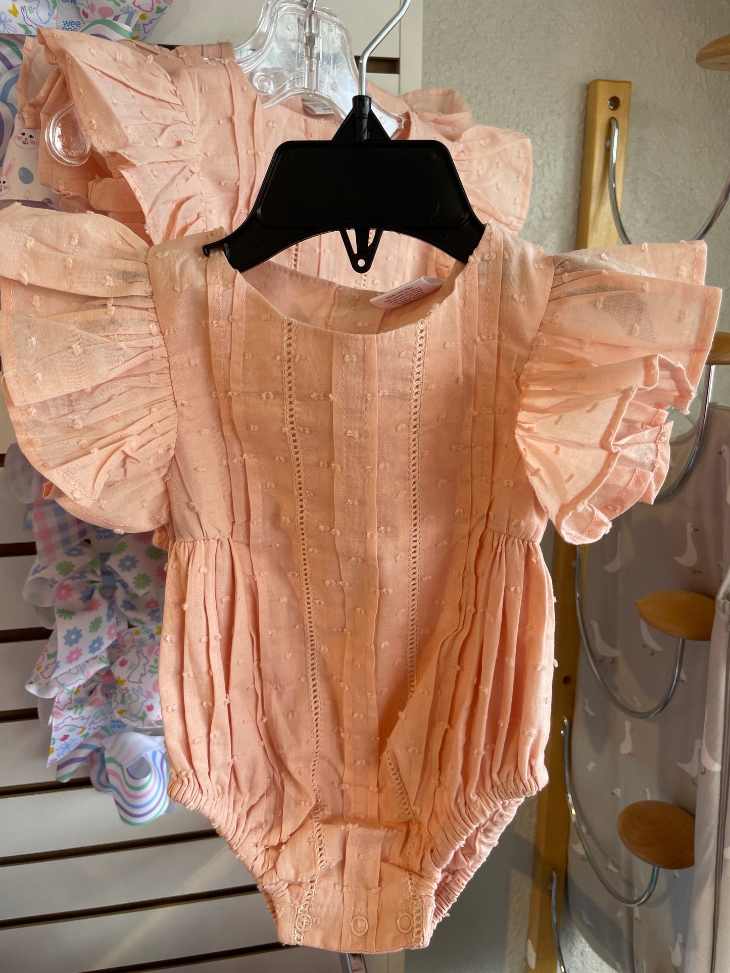 Daphne Pink Swiss Dot Flutter Sleeve Bodysuit