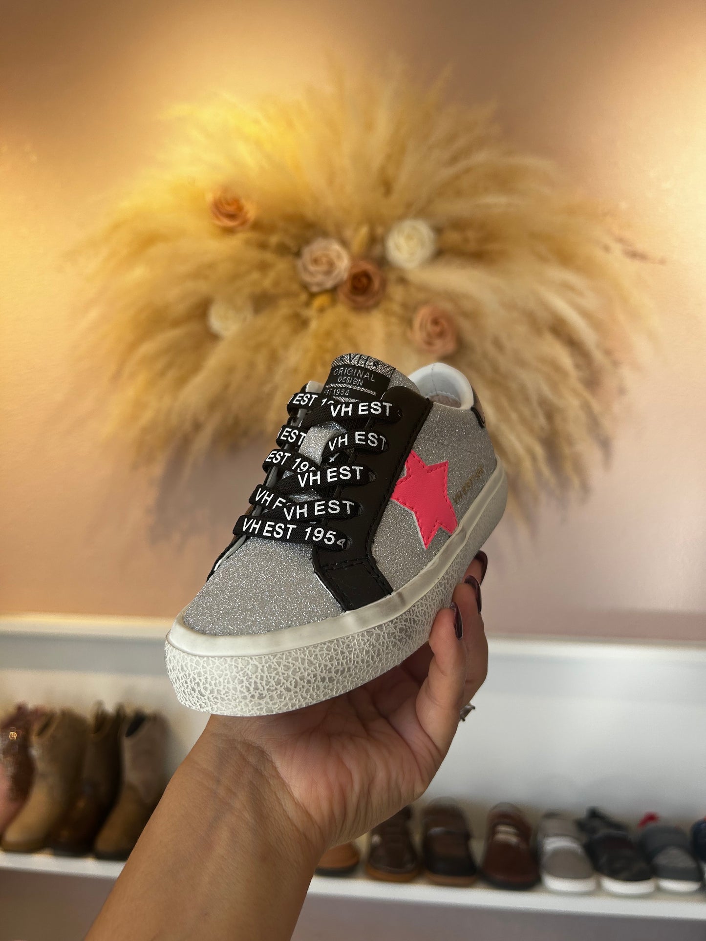 BLACK QUARTER VH LACED PINK STAR GREY LOW TOP-YOUTH