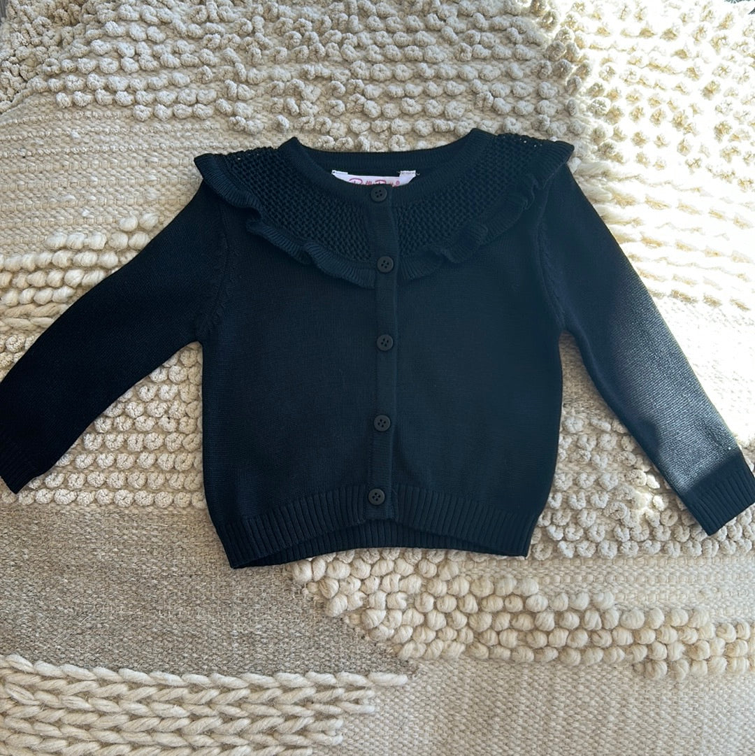 SWEATER KNIT RUFFLE TRIM CARDIGAN