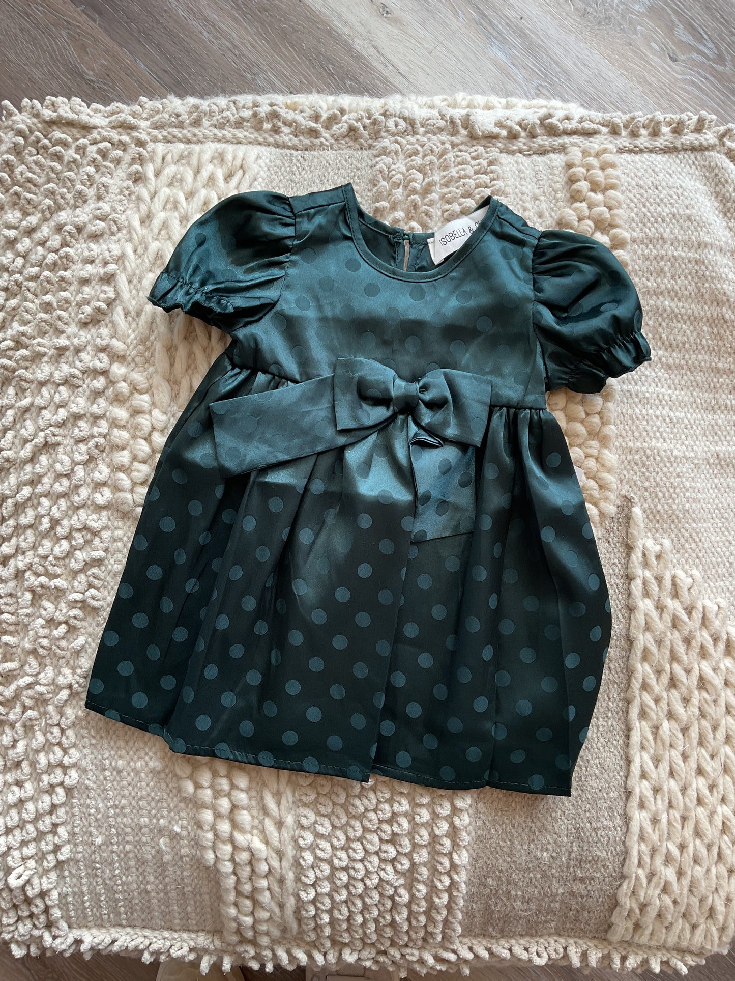 HOLIDAY SAGE SHORT SLEEVE CHARMEUSE DRESS