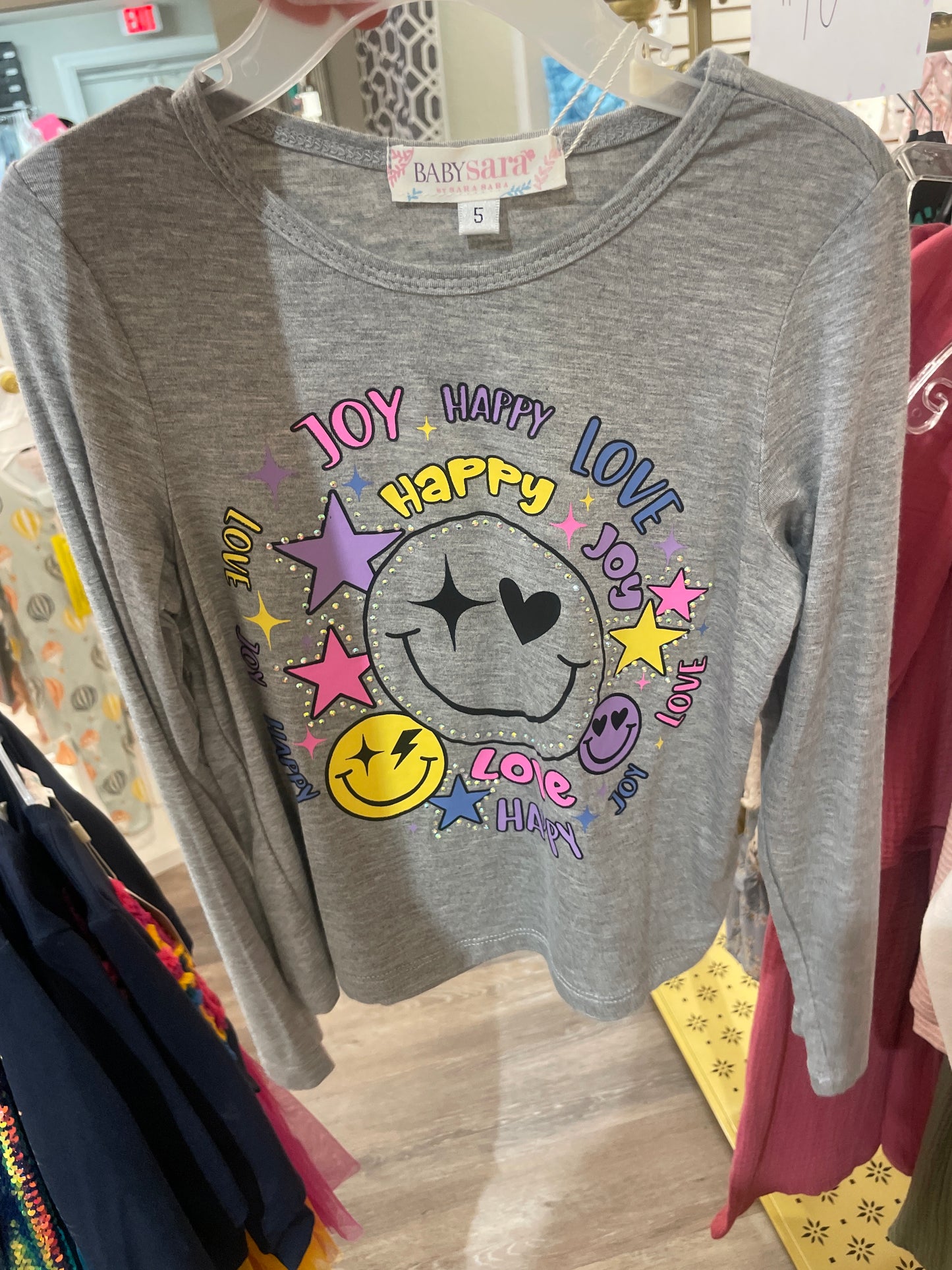 Grey L/S Happy Graphic Print Top