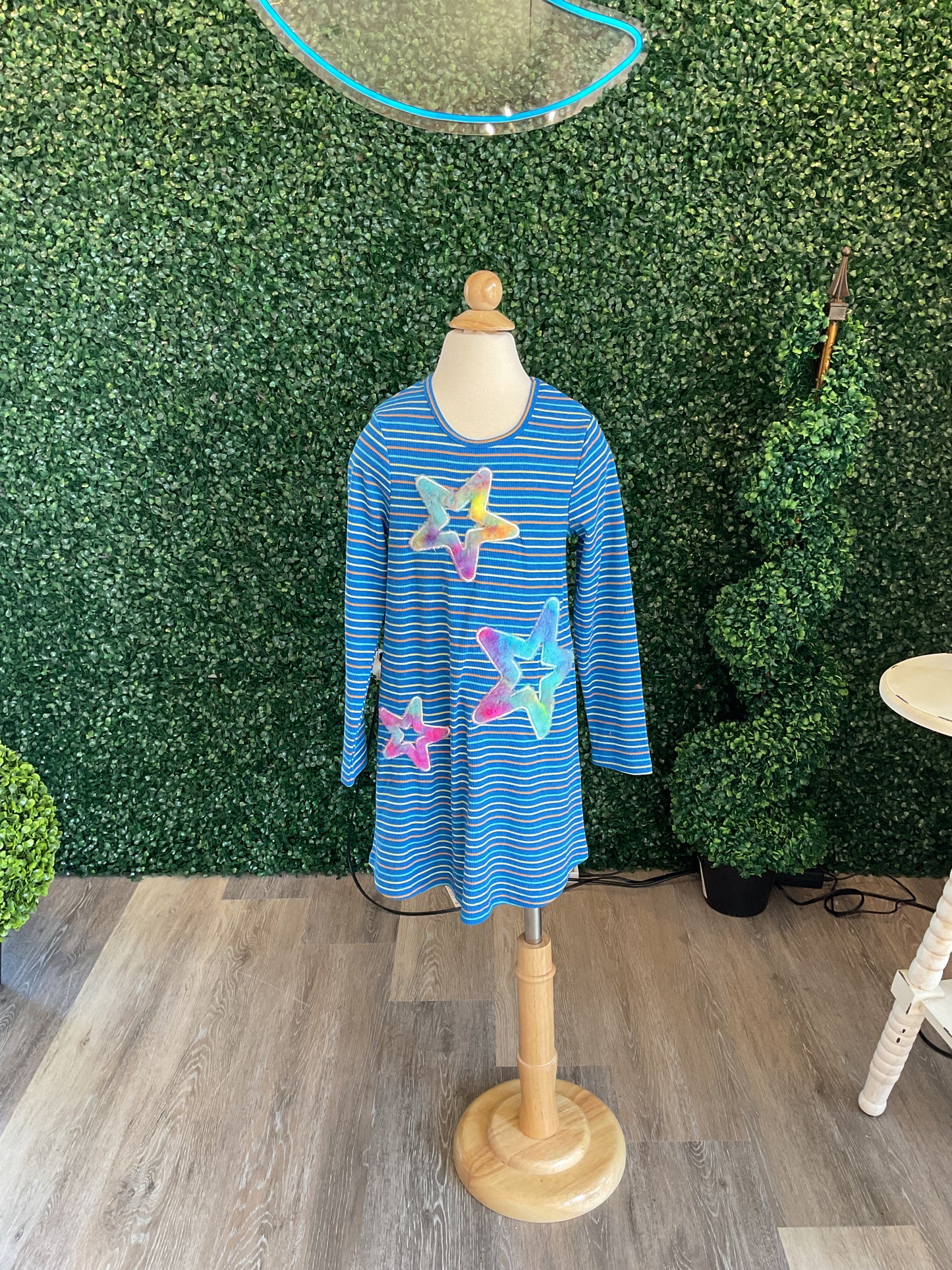 BLUE STRIPE DRESS W/ FUR STAR