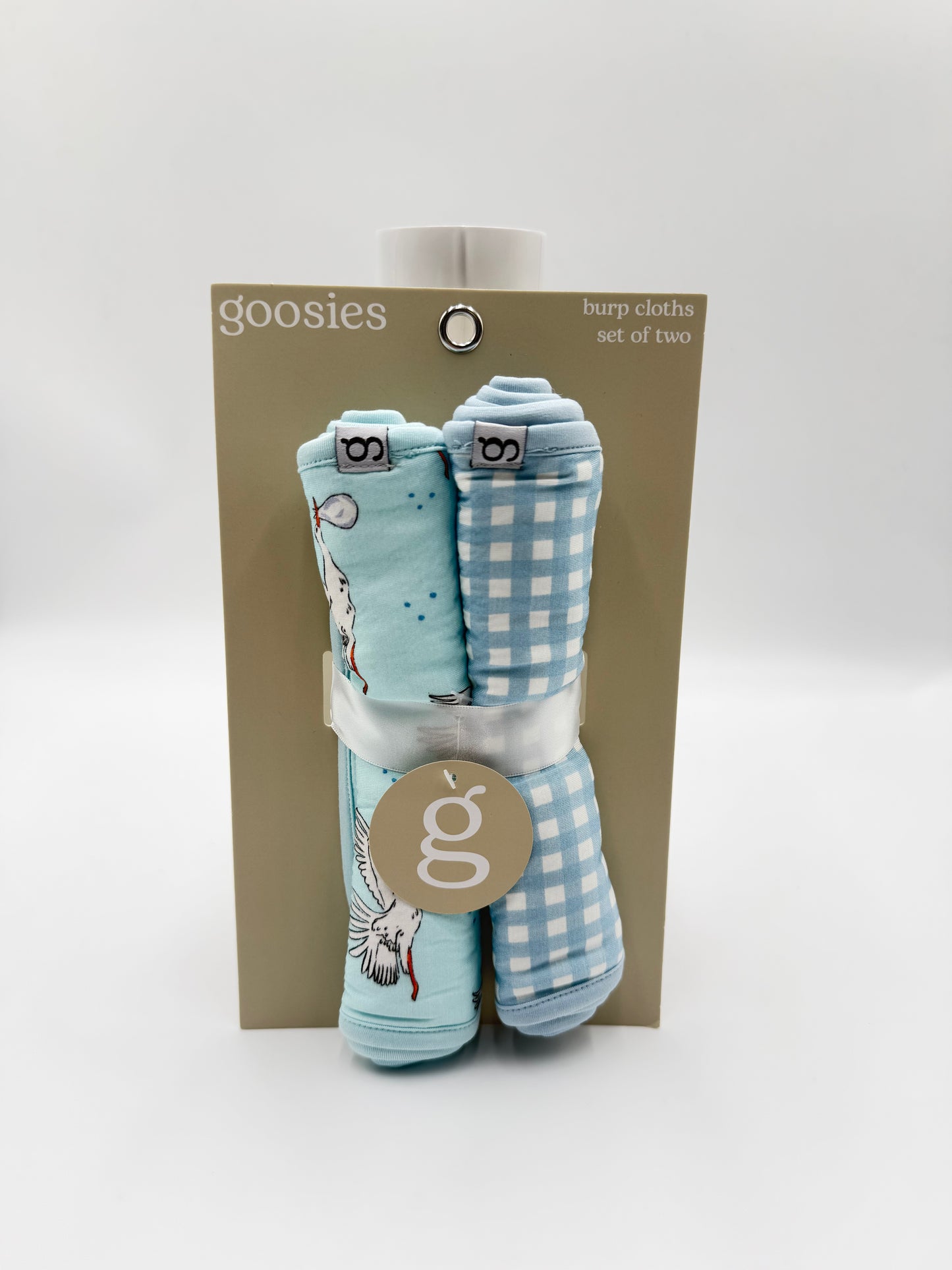 Blue Gingham/Stork Burp Cloth Set