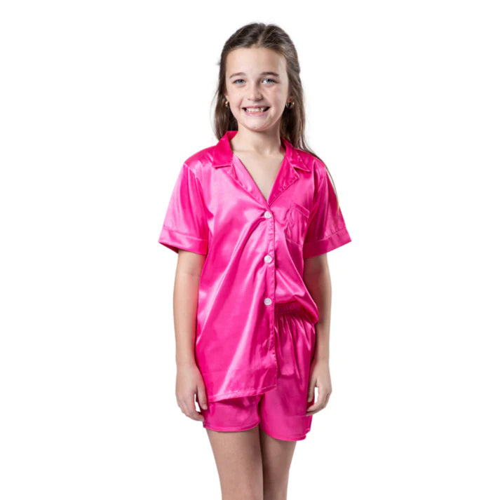 Kids Candy Pop Pink Silky Satin Pajama Short Set