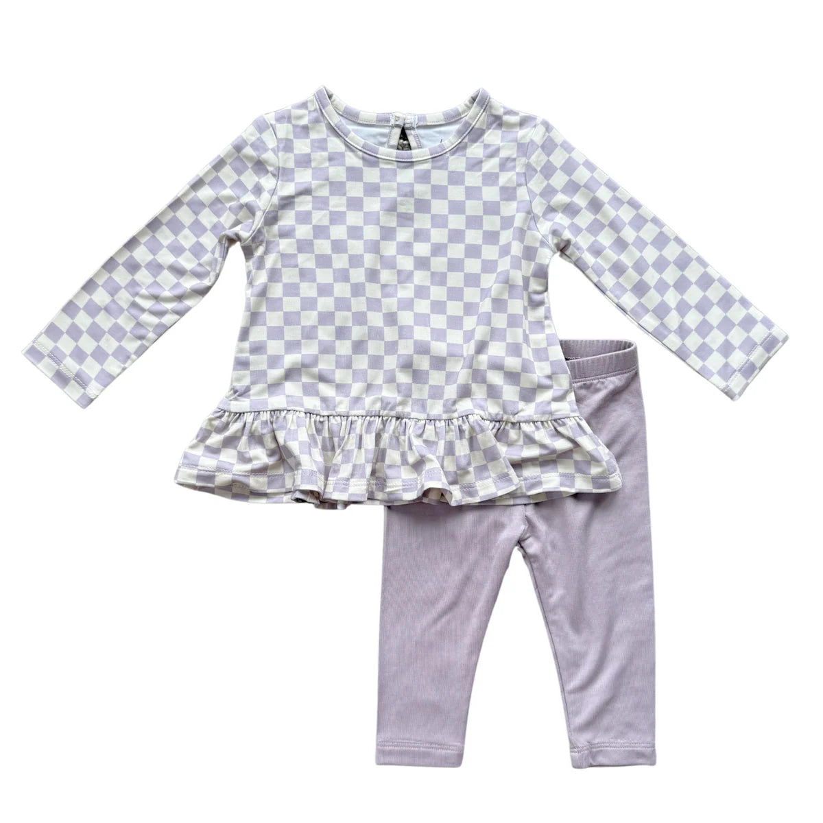 Lavender Checkered Long Sleeve Peplum Set