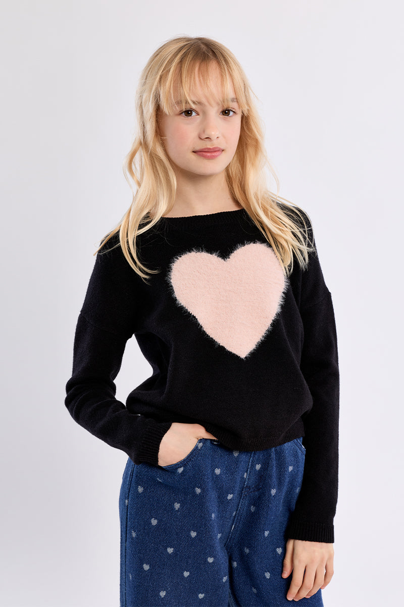 Girls Knitted Sweater W/ Pink Heart