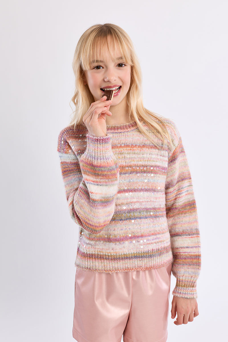 Girls Pink Multi-Color Knitted Sweater
