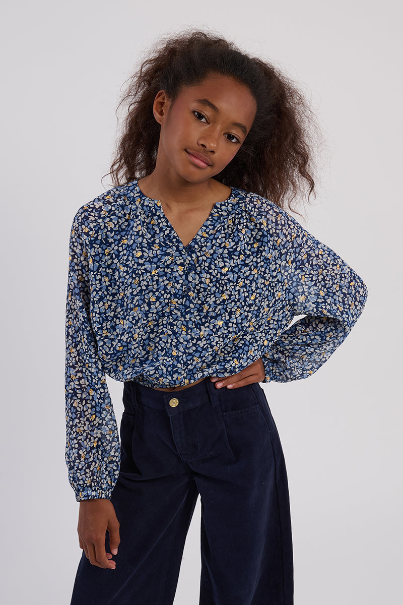Girls Nora Blue Woven Top