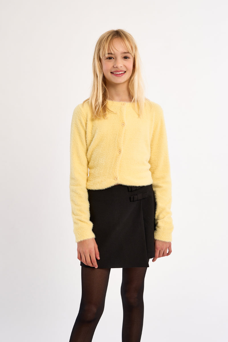 Girls Knitted Fuzzy Yellow Cardigan