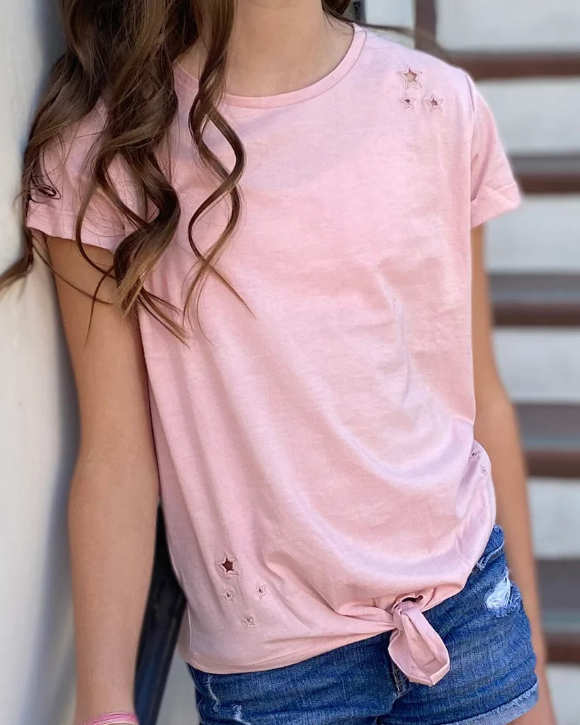 Star Cut Out Front Tie Tee