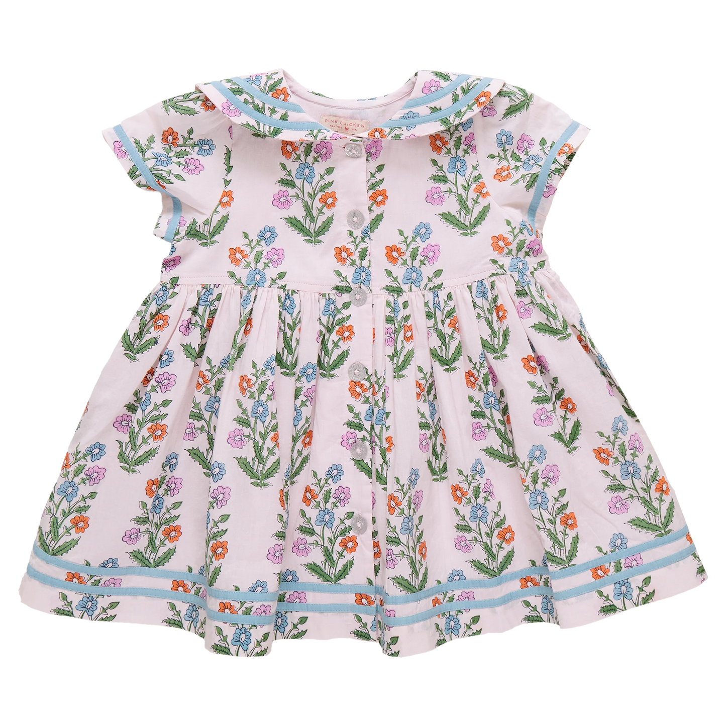 Girls Elowen Dress- Pink Dewdrop Block Print