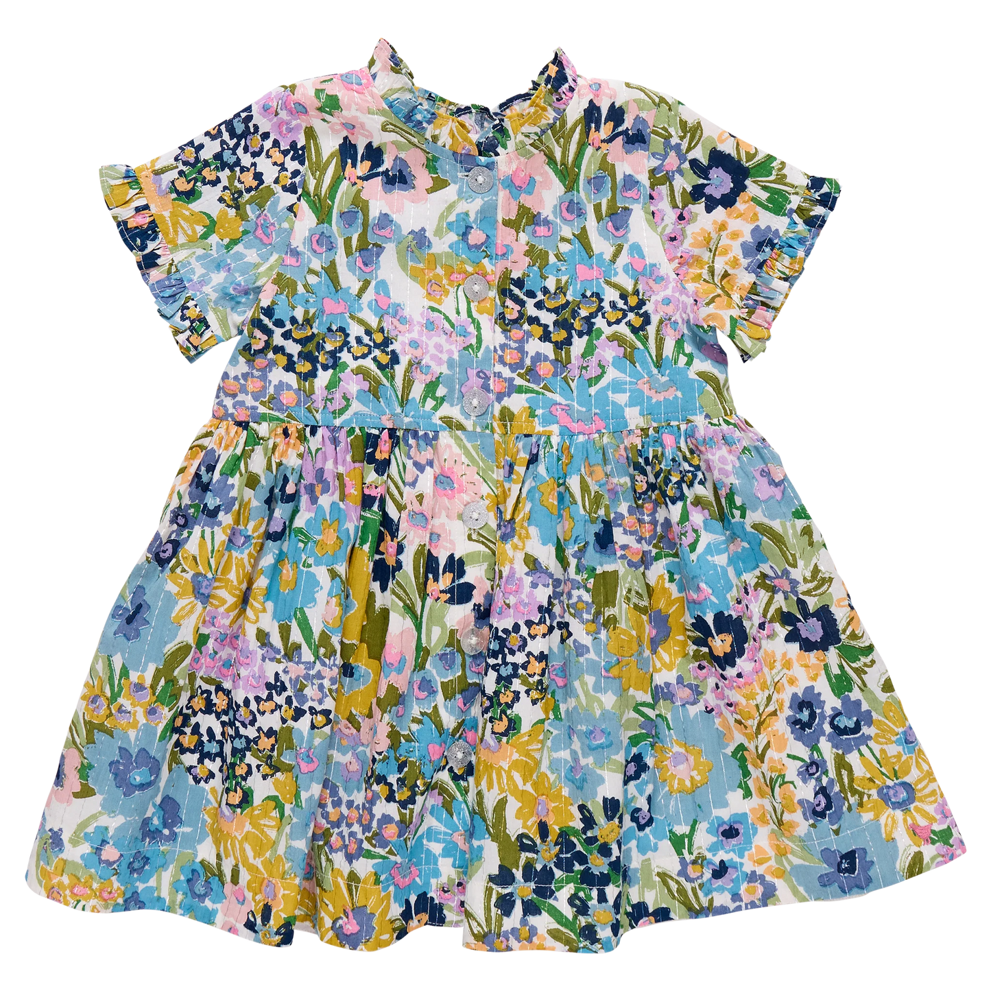 Girls Autumn Dress - Blue Large Sketched Florals