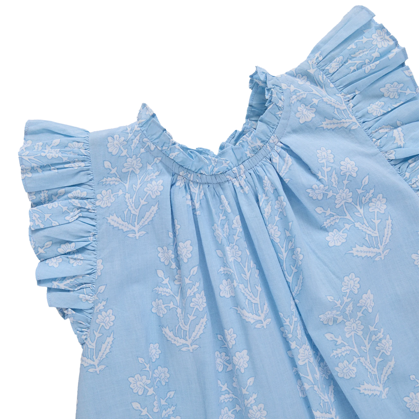 Girls Harper Dress- Blue Dewdrop Block Print