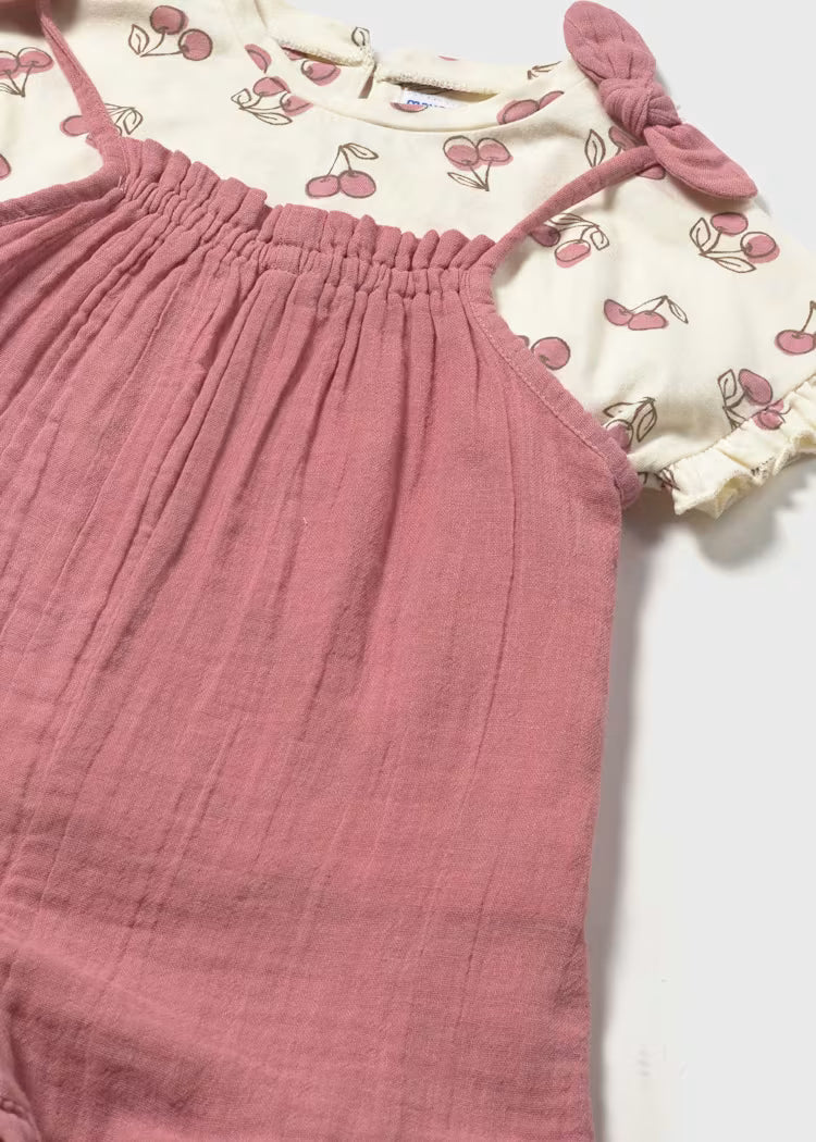 Baby Dungaree and Cherry Print T-Shirt Set