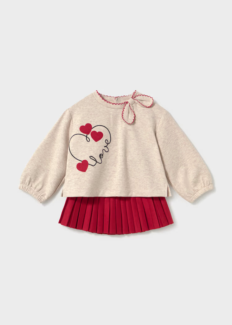 Baby Pleated Skirt and Hearts Sweatshirt Set