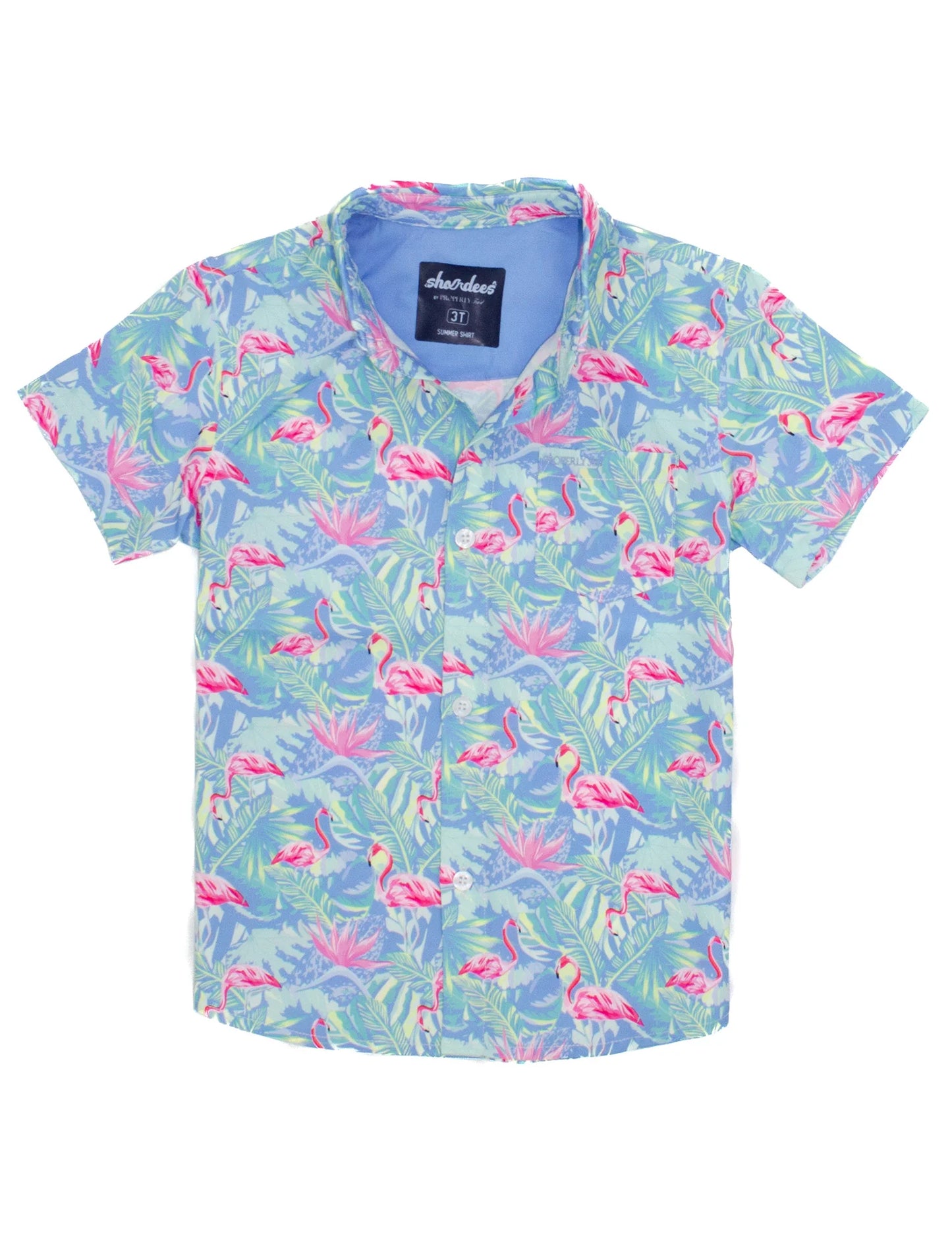 Boys Shordess Summer Shirt Floral Flamingo