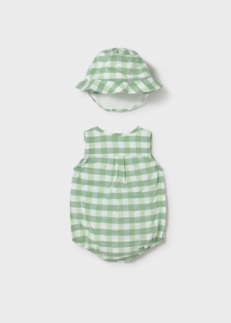 Green Gingham Romper W/ Hat