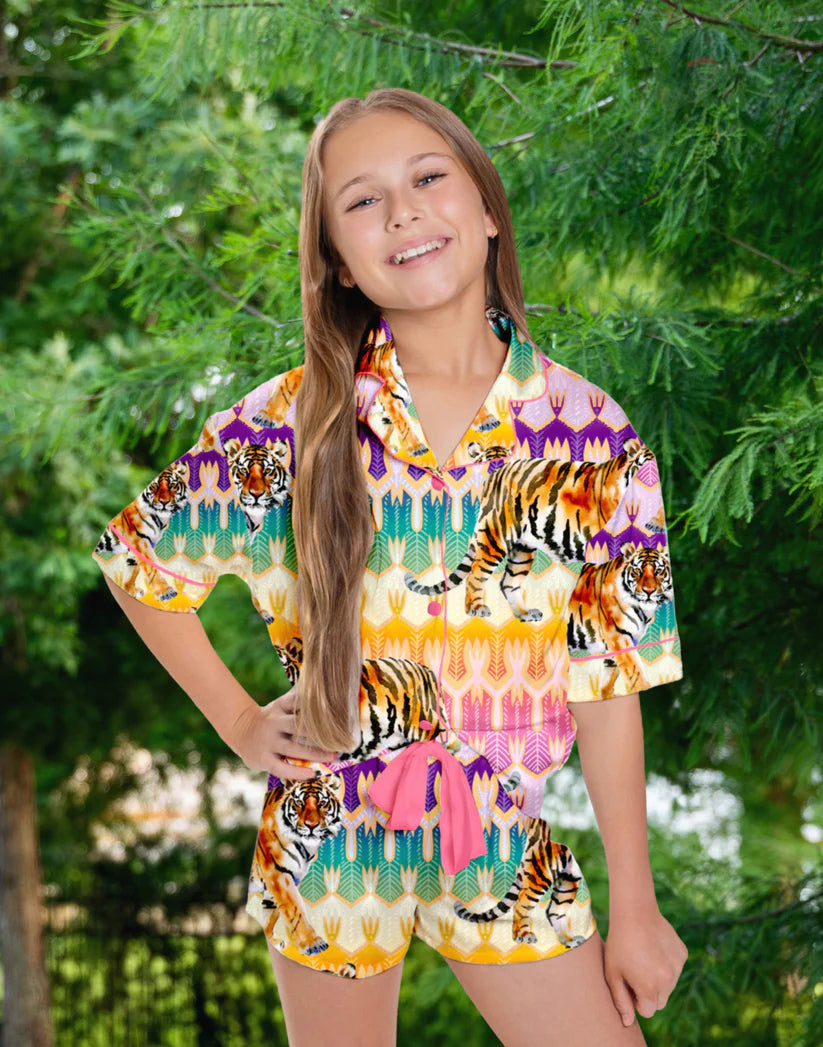 Kids Silky Tiger Royale Short Sleeve Short Set