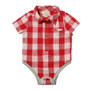 Red/White Gauze Plaid Woven Onesie