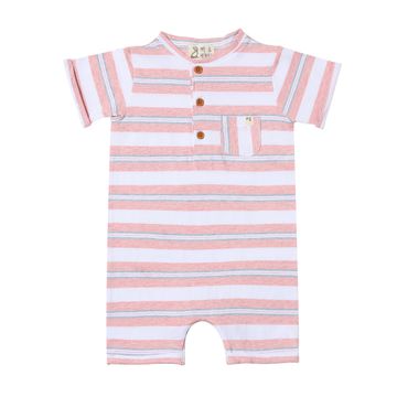 Pink/White Multi Striped Rib Henley Romper