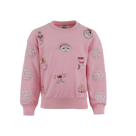 Pink Holiday Christmas Sweatshirt W/ Pearl Detail
