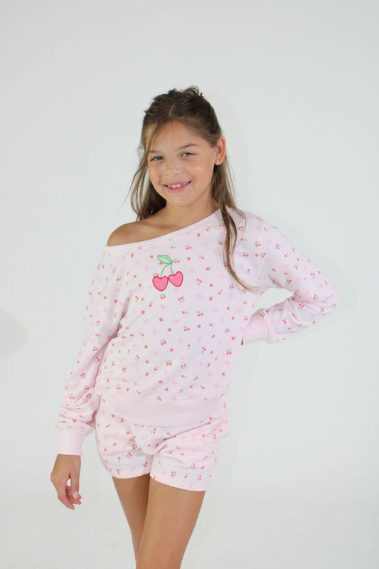 Micro Berry All Over Print Wide Neck Sweatshirt