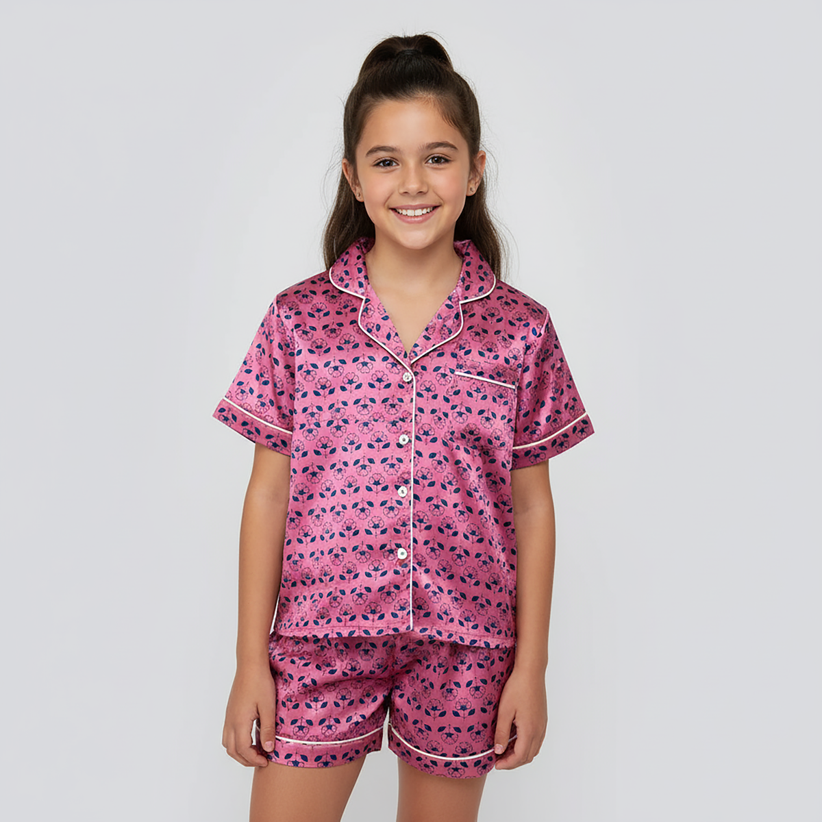 SATIN LOUNGEWEAR SET- GEOMETRIC FLOWER PRINT