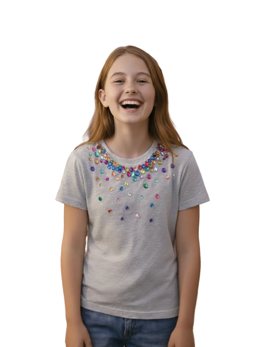 JEWEL EMBELLISMENT ON JERSEY SHORT SLEEVE TEE