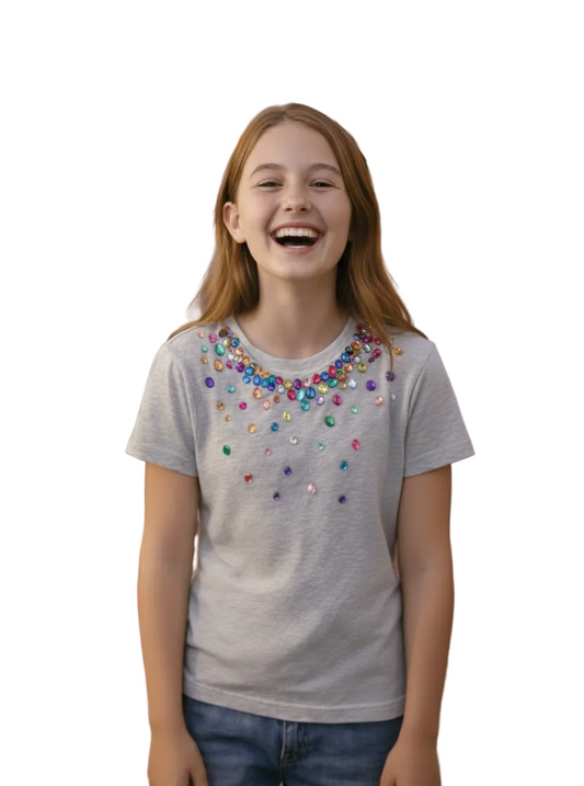 JEWEL EMBELLISMENT ON JERSEY SHORT SLEEVE TEE