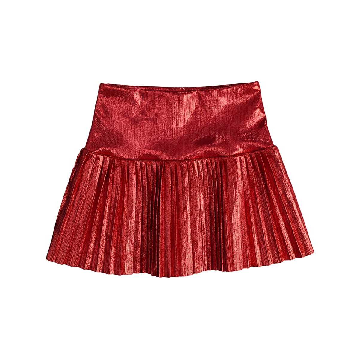 RED METALLIC DROP WAIST PLEATED SKIRT