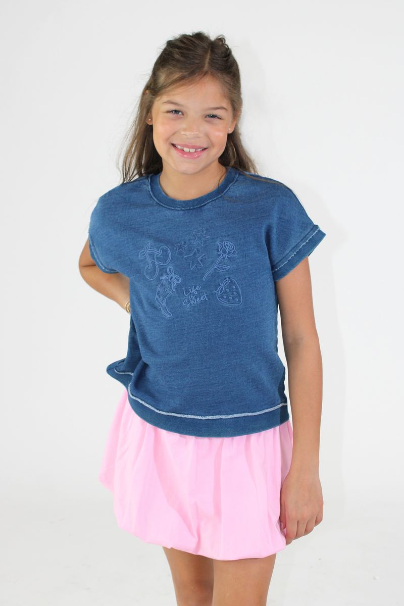 Denim Icons Embroidery Top Crossed Back