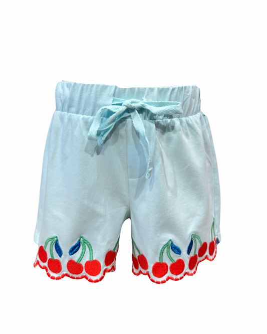 Cherries Embroidered Hem Shorts