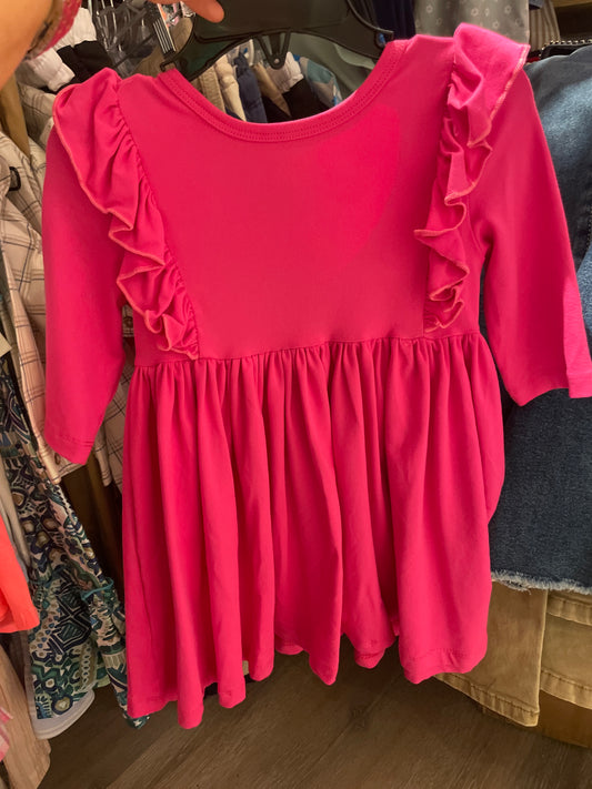 HOT PINK RUFFLE TWIRL DRESS