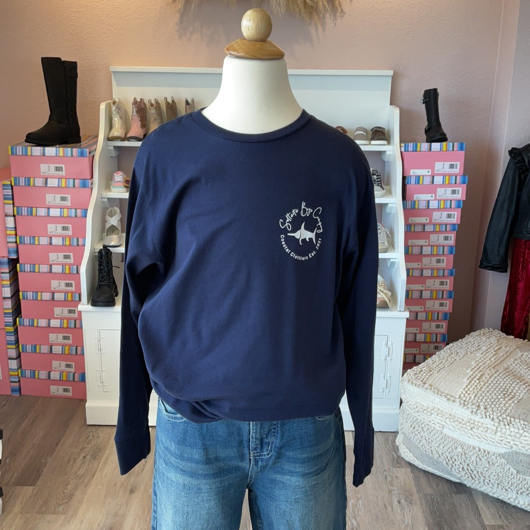 Saint Simons Shrimp Boat Long Sleeve Tee Navy