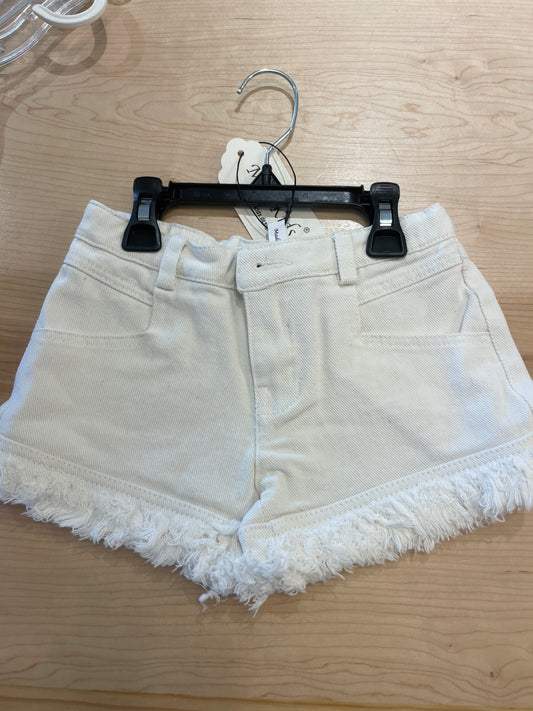WHITE FRAYED HEM DENIM SHORTS
