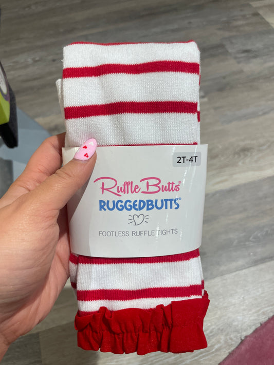 RED AND WHITE STRIPE PATTERNED FOOTLESS TIGHTS