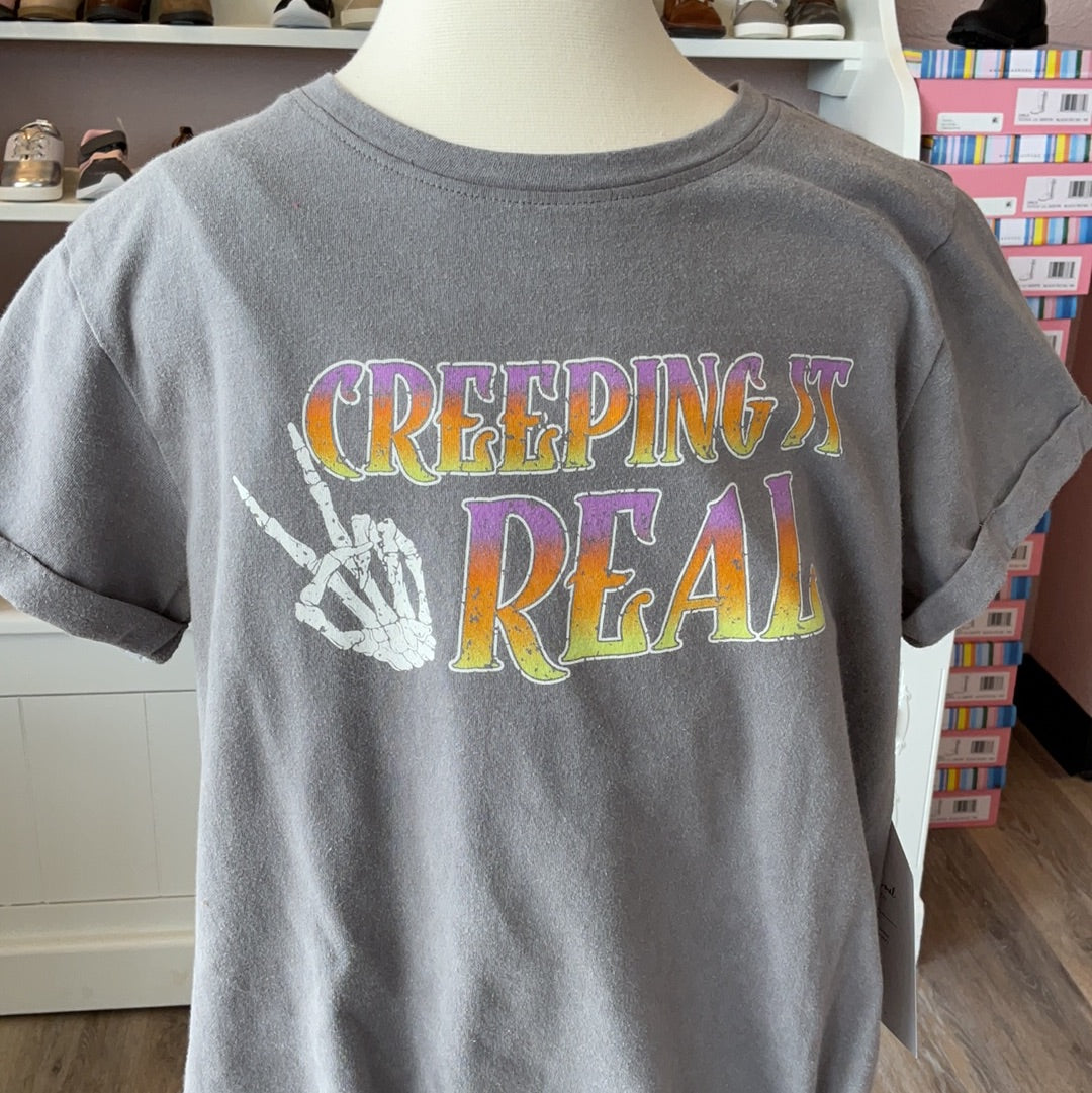 CREEPING IT REAL PEACE SIGN SKELETON GRAPHIC TEE