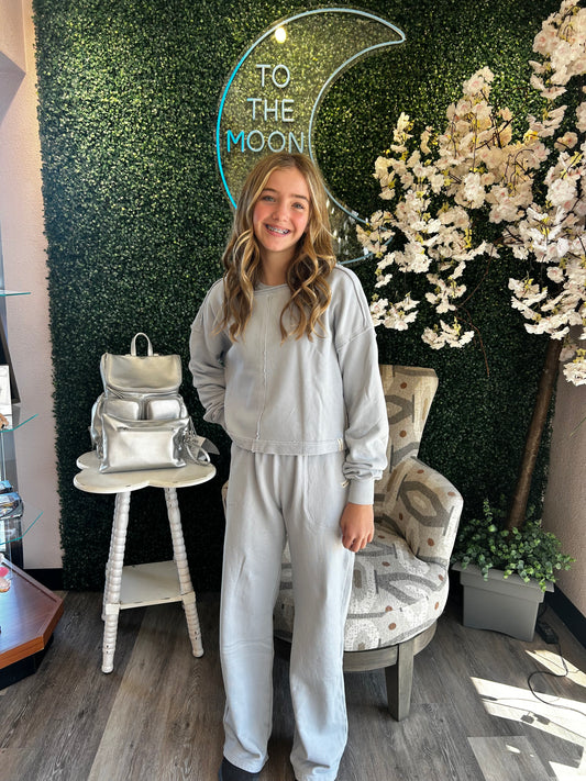 Silver Cloud Rayon Rib Cap Sleeve Crewneck