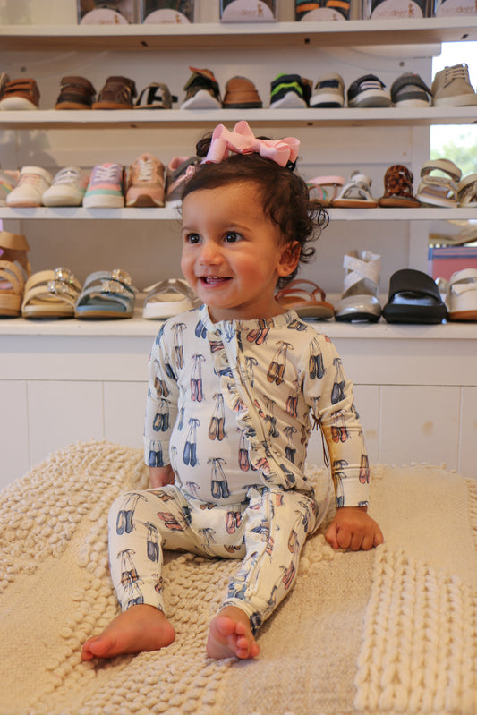 Baby Girls Ruffle Bamboo Romper - Ballet Slippers