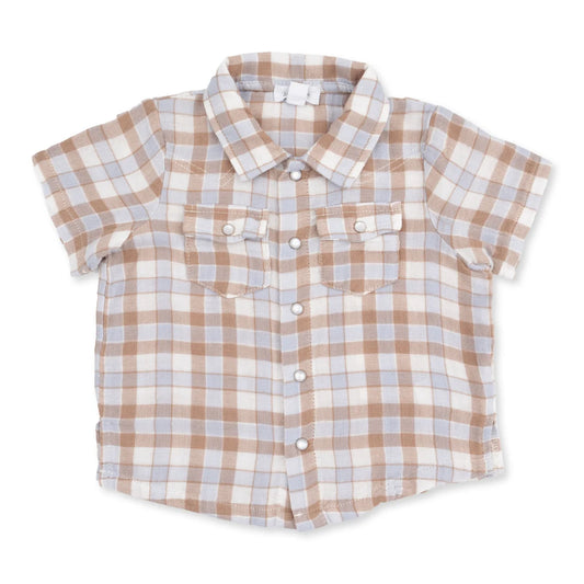 Western Plaid Short Sleeve Pearl Snap Shirt